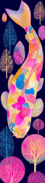 Free printable fish bookmark featuring dark background bright neon fish